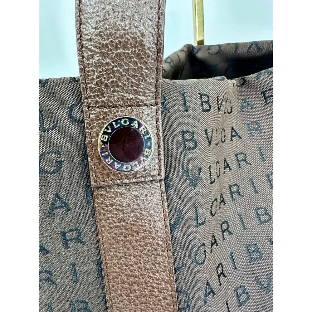 Bvlgari Logo Jacquard Canvas Tote Bag Brown w/ Matching Pouch & Dust bag